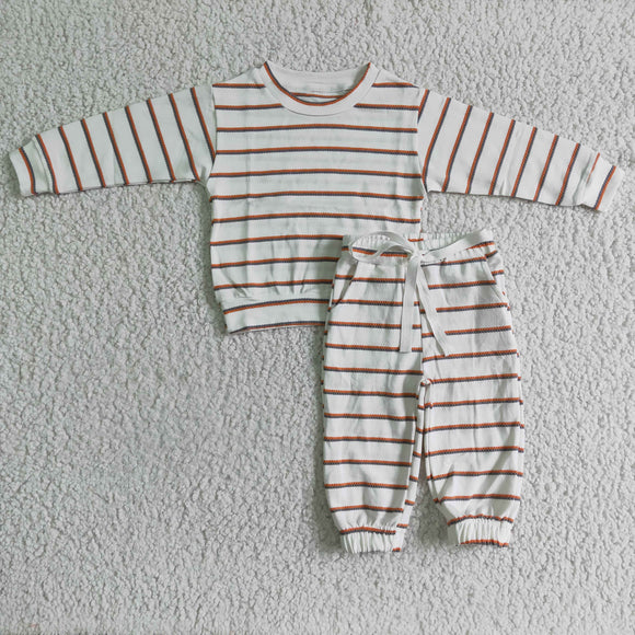 Orange Stripes Beige Kids Boys Long Sleeve+Trousers Sets