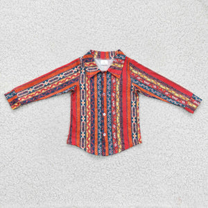 Promotional Aztec Collar Red Stripe Polo Boys Long Sleeve Top