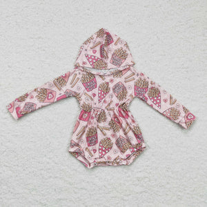 Fries Before Guys Letters Pink Hoodie Girls Valentine Romper