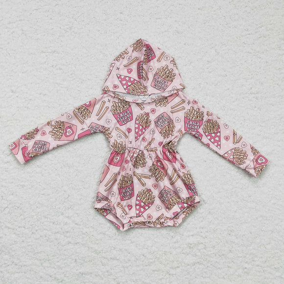 Fries Before Guys Letters Pink Hoodie Girls Valentine Romper
