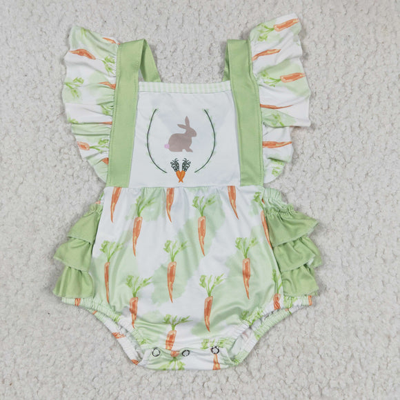 Bunny Carrot Mint White Girls Easter Romper