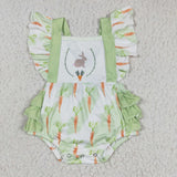 Bunny Carrot Mint White Girls Easter Romper