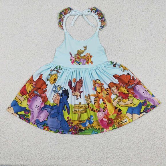 Cartoon Characters Sky Blue Girls Sleeveless Dress