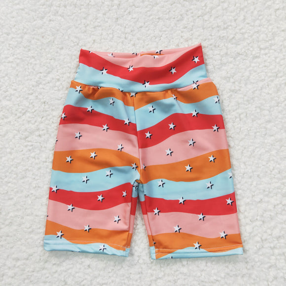 Stars Orange Red Stripe Girls Cycling Shorts