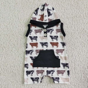 Baby Boys Cow Hoodie Summer Romper