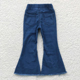 Bleached Elastic Waist Flared Girls Jeans Pants