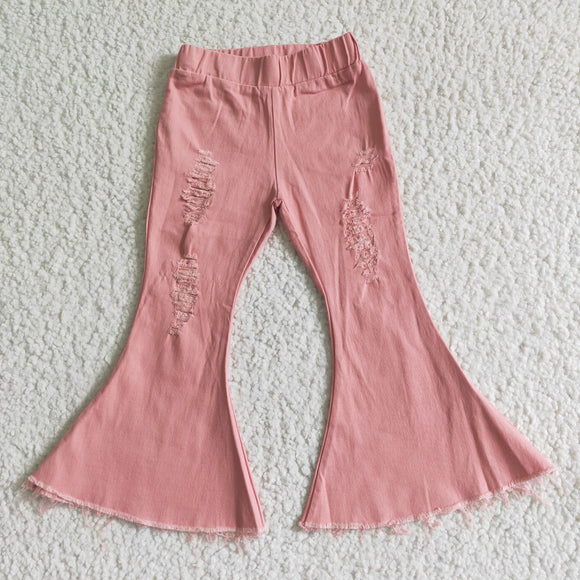 Pink Distressed Flared Girls Jeans Pants