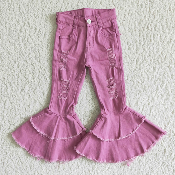 Fuchsia Distressed Flared Girls Jeans Pants