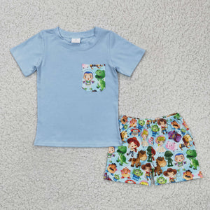 Promotional Cartoon Cowboy Pocket Boys Shorts Sets