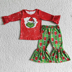 Promotional Cartoon Red Green Girls Christmas Outfits