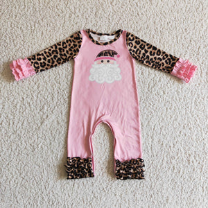 Baby Girls Santa Leopard Pink Christmas Romper