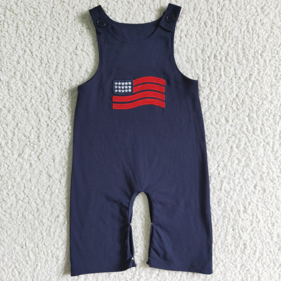 Flag Embroidery Navy Boys 4th of July Romper