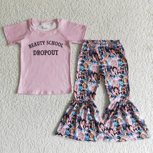 Promotional Beauty School Dropout Girls Short Sleeve+Trousers Sets