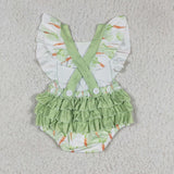 Bunny Carrot Mint White Girls Easter Romper