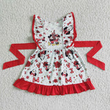 Promotional Cartoon Red White Girls Flutter Sleeve Dress