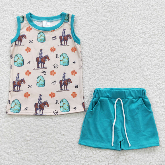 Aztec Horse Rodeo Beige Boys Shorts Sets
