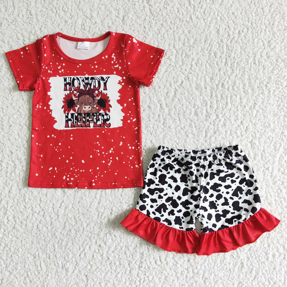 Promotional Howdy Heifer Cow Print Girls Shorts Sets