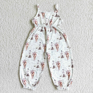 Promotional Horse Floral Cactus White Girls Jumpsuit