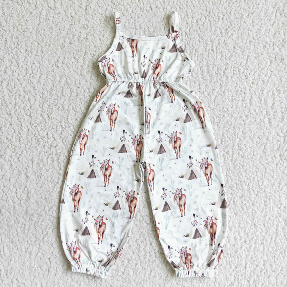 Promotional Horse Floral Cactus White Girls Jumpsuit