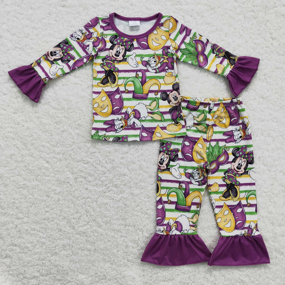 Cartoon Stripe Purple Girls Mardi Gras Pajamas