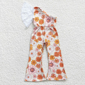 Orange Floral Beige Lace Girls Jumpsuit