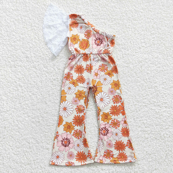 Orange Floral Beige Lace Girls Jumpsuit