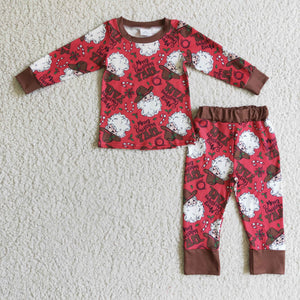 Santa Cowboy Red Brown Boys Christmas Pajamas