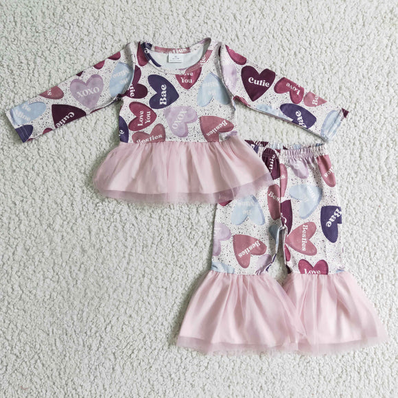 Promotional Cutie Love Pink Gauze Girls Valentine Outfits