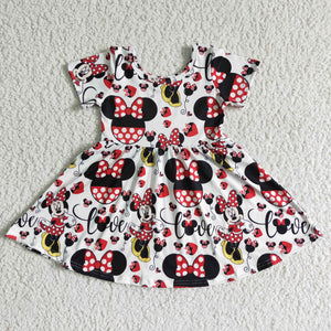 Cartoon White Girls Short Sleeve Dress