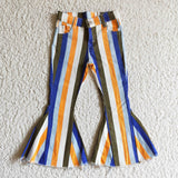Blue White Orange Stripes Flared Girls Jeans Pants