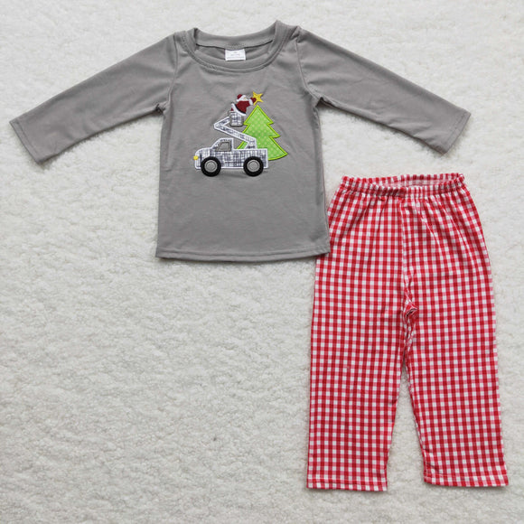 Promotional Santa Star Red Plaid Gray Boys Christmas Outfits