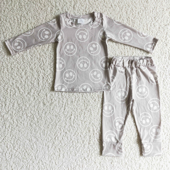 Promotional Smile Gray Girls Long Sleeve Pajamas