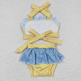 Cartoon Polka Dots Blue Plaid Yellow Girls Swimsuits