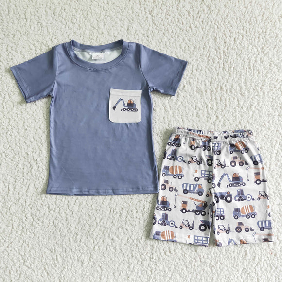 Excavator Gray Boys Shorts Sets