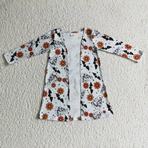 Kids Ghost Orange Floral White Mommy & Me Cardigan Halloween Top