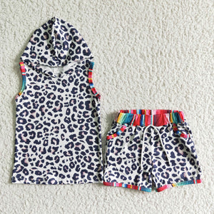 Leopard Print Summer Hoodie Set Boys Shorts Sets