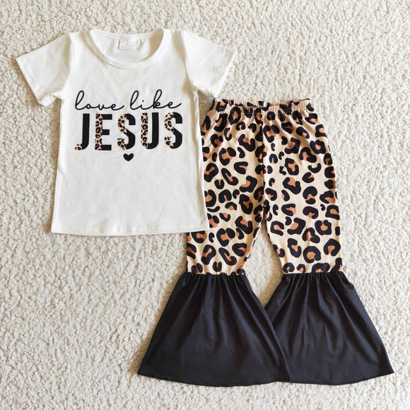 Jesus Letters Leopard Print Girls Christmas Outfits