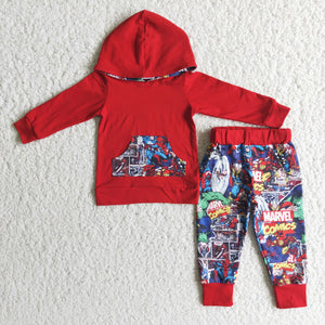 Cartoon Hero Red Boys Fall Hoodie Sets