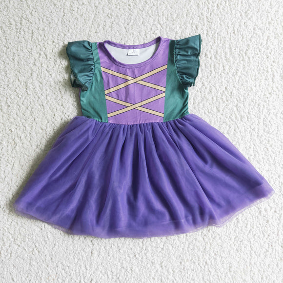 Promotional Green Purple Gauze Girls Halloween Dress