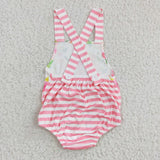 Floral Pink Striped Girls Summer Romper