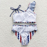 Stars Stripe Ruffles Girls 4th of July Swimsuits