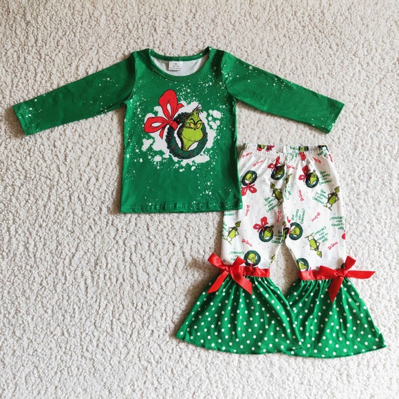 Promotional Cartoon Bows Green Girls Christmas Outfits
