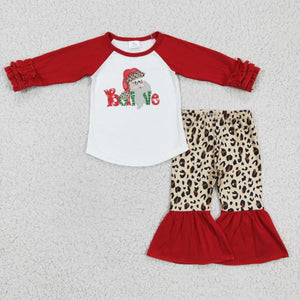 Believe Santa Leopard Print Girls Christmas Outfits