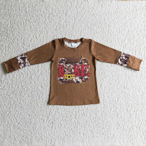 Babe Cow Print Brown Girls Christmas Top