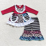 Promotional Pockets Black Stripes Girls Long Sleeve+Trousers Sets