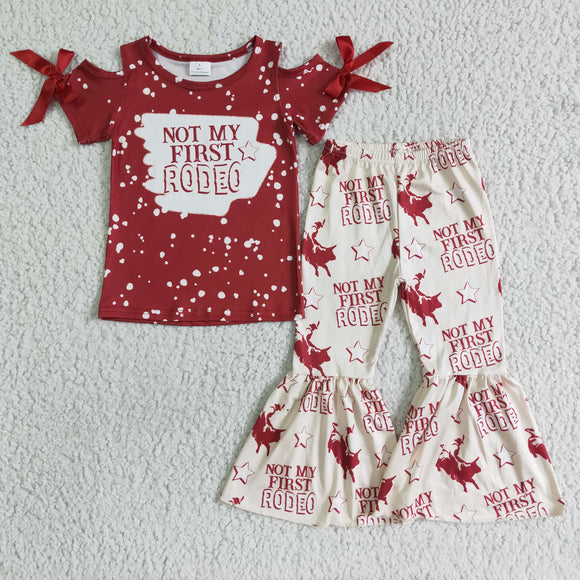 Not my first rodeo Red Girls Short Sleeve+Trousers sets