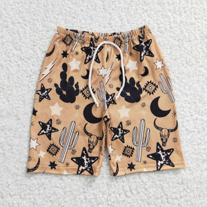 Stars Cactus Highland Cow Khaki Boys Swimming Trunks
