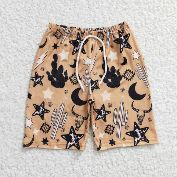 Stars Cactus Highland Cow Khaki Boys Swimming Trunks
