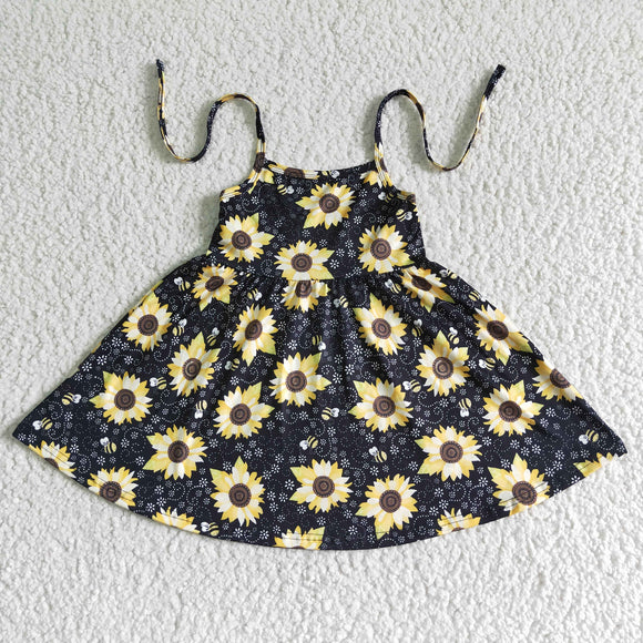 Promotional Sunflower Black Girls Sleeveless Dress