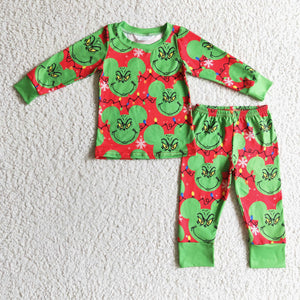 Promotional Cartoon Red Green Boys Christmas Pajamas